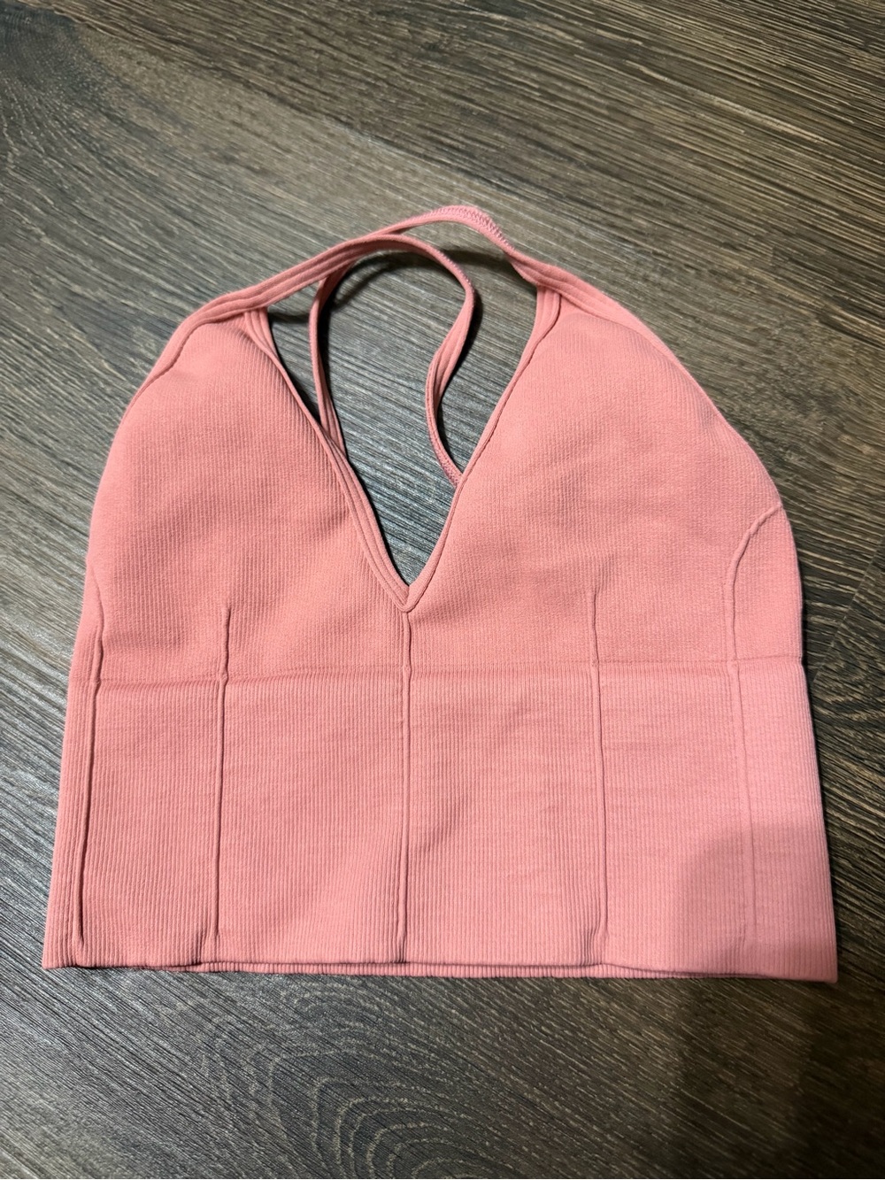 FP Movement by Free People Ribbed V-Neck Halter Crop Top - Dusty Rose XS/S NWOT